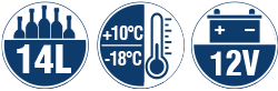 Logos
Capacity: 14 liters
Temperature range: +10°C to -18°C, continuously adjustable
Voltage: 12 Volt